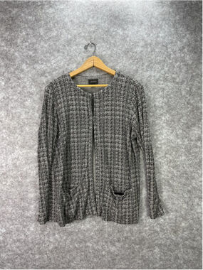 J. Jill Wearever Sweater Cardigan Womens M Black Check Knit Open Pockets